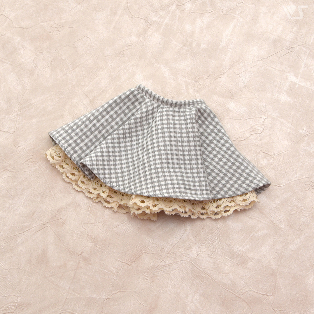 Flared Skirt / Mini (White x Gray Plaid)