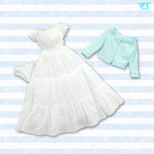Load image into Gallery viewer, White Dress &amp; Blue Cardigan Set